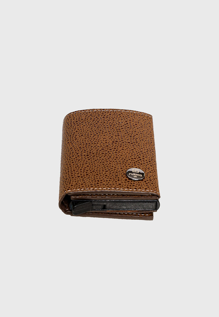 Brown caviar-pattern leather trifold card holder