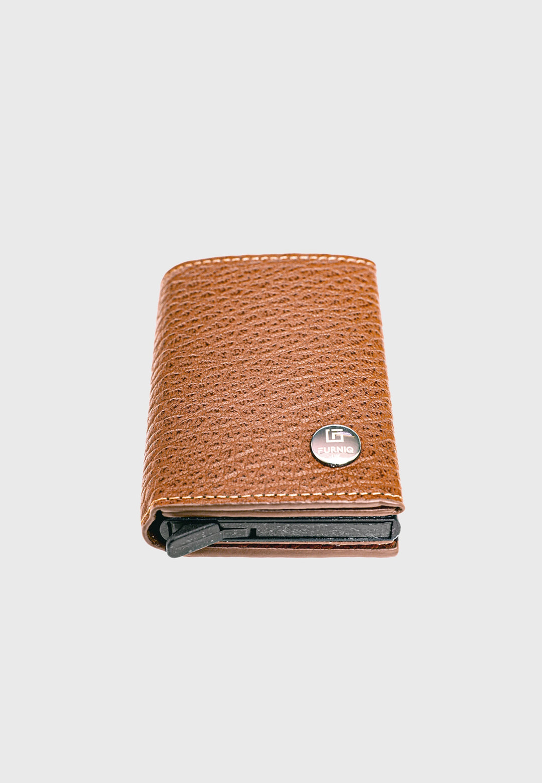 Tan textured leather trifold card holder