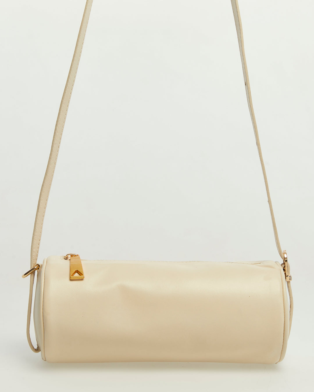 Beige leather barrel shoulder bag