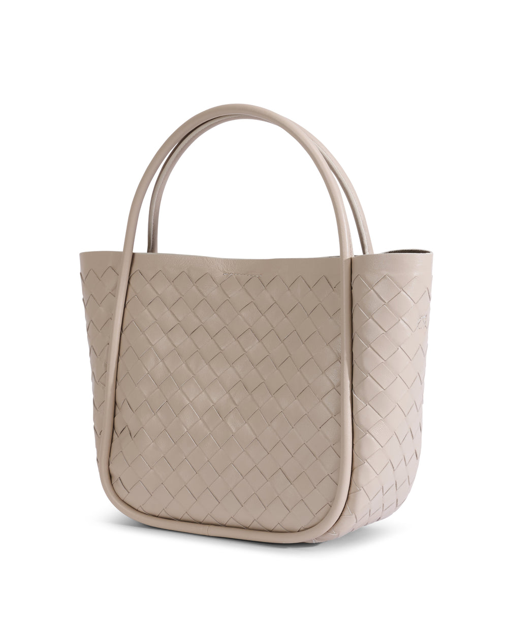 Beige woven leather top-handle tote