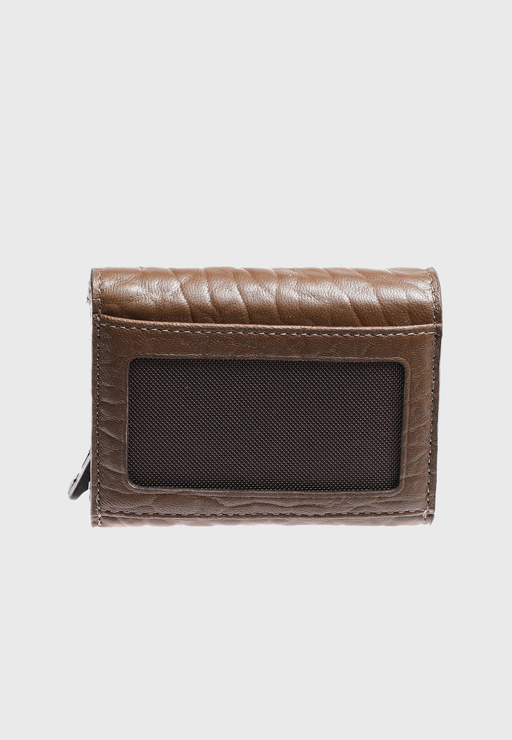 Brown leather wallet with ID window