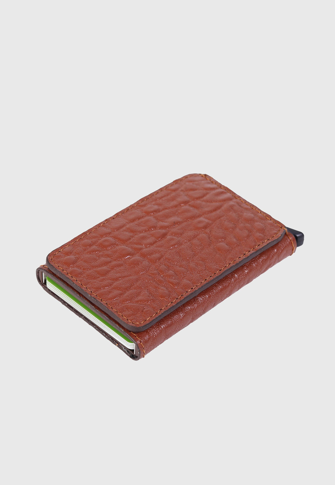 Tan elephant-pattern leather card holder