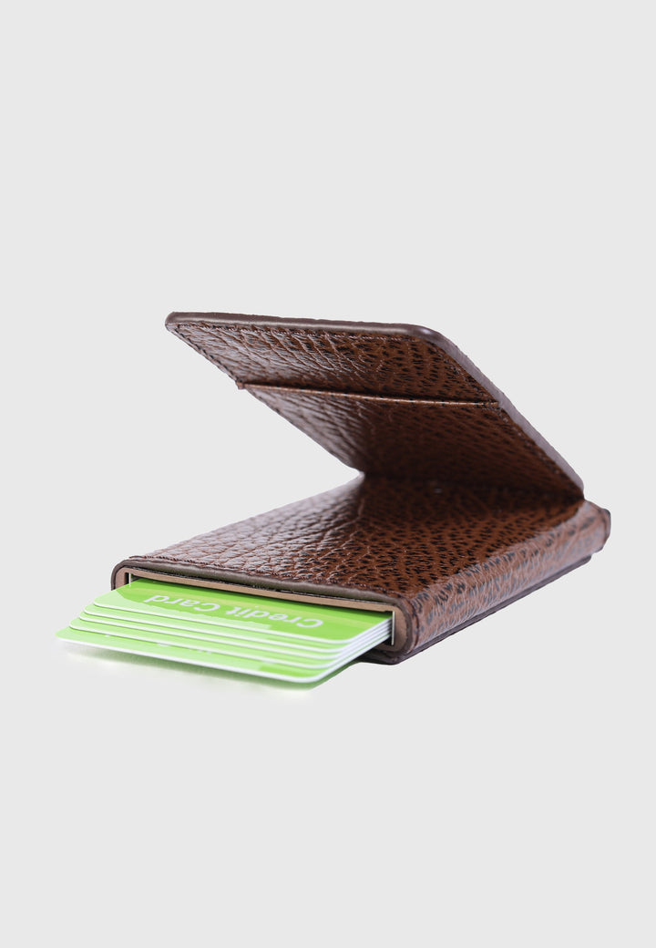Brown textured leather card holder
