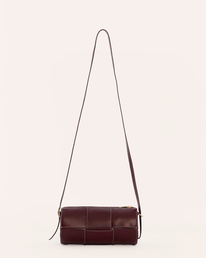 Burgundy woven leather shoulder bag