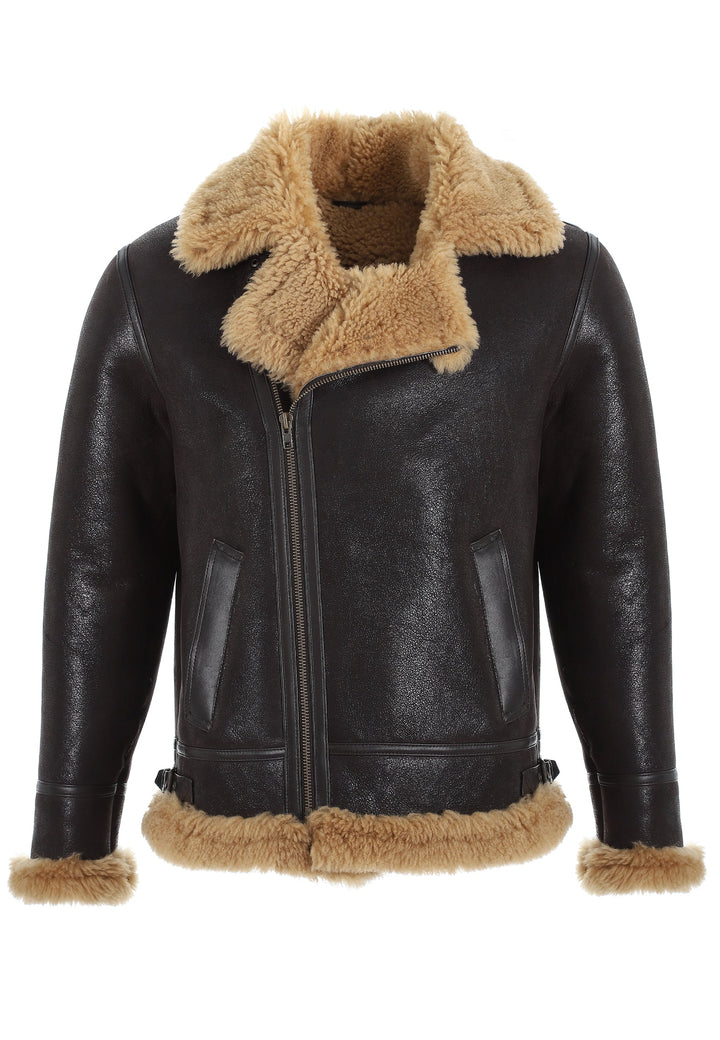 Brown sheepskin bomber jacket