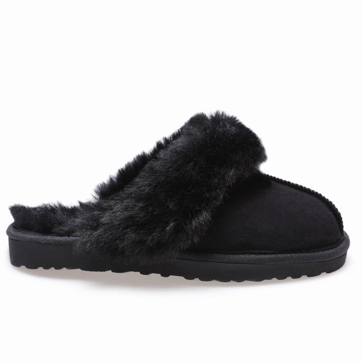 Black sheepskin slip-on mule