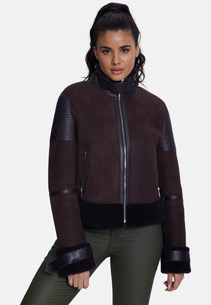 Brown sheepskin shearling zip jacket