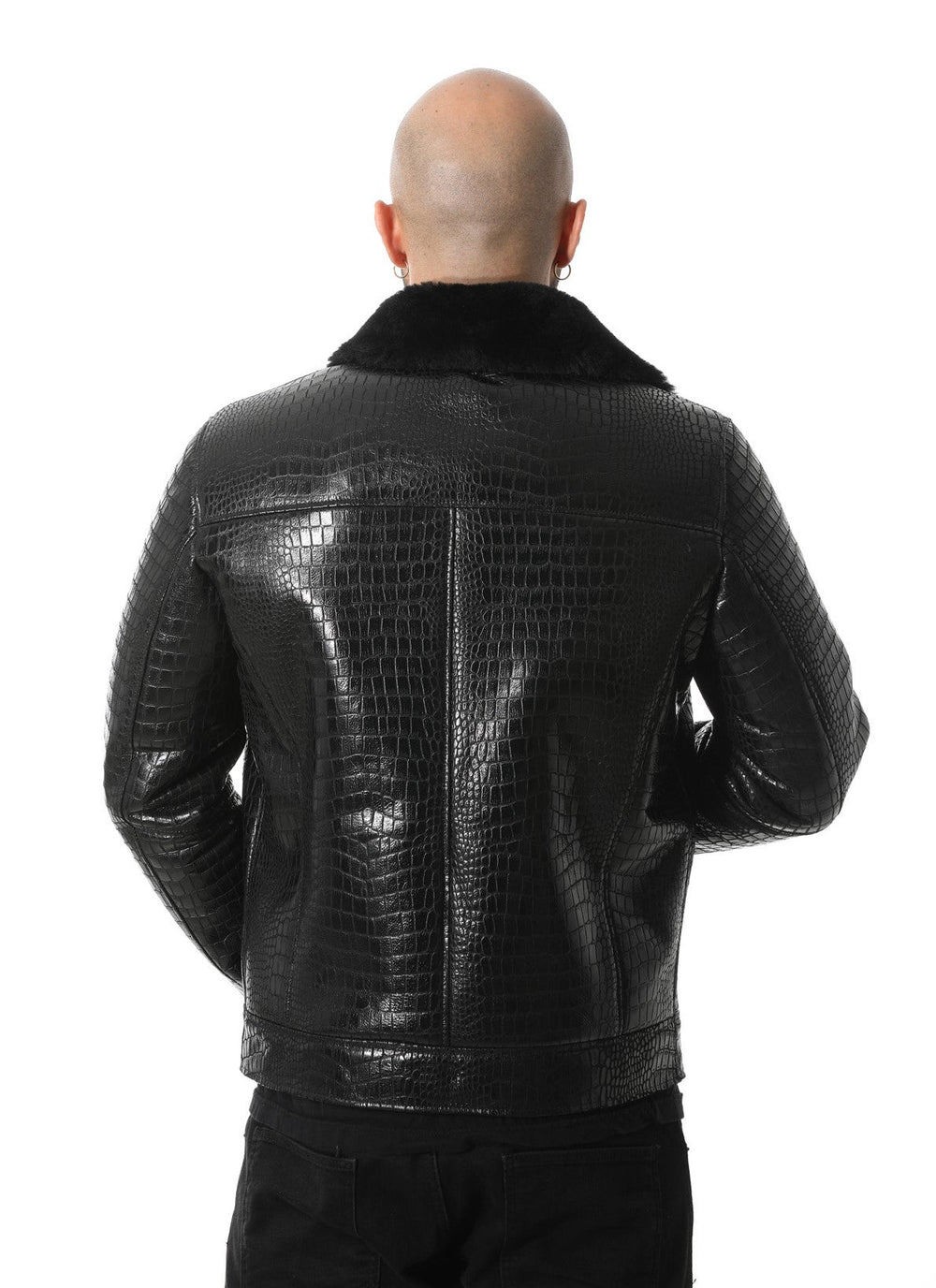 Black croc-embossed sheepskin jacket (back)