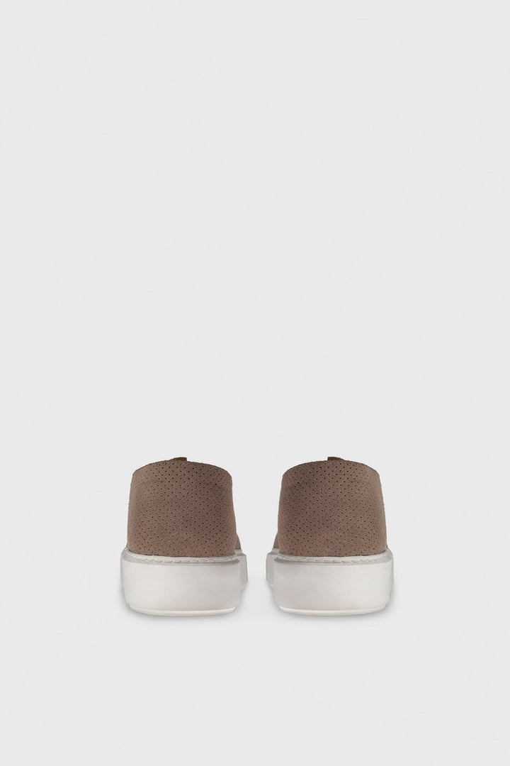 Pair of taupe perforated suede sneakers