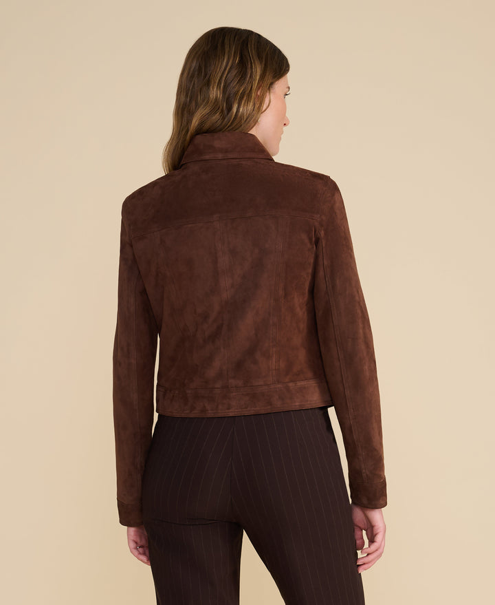 Brown suede jacket on model - back