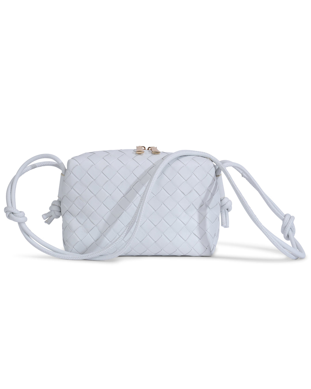 White woven leather crossbody bag
