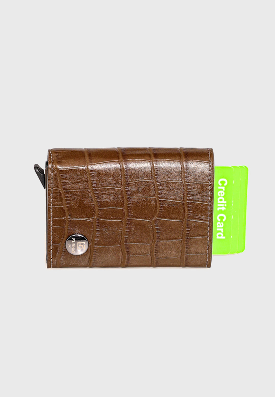 Brown crocodile-pattern trifold card holder