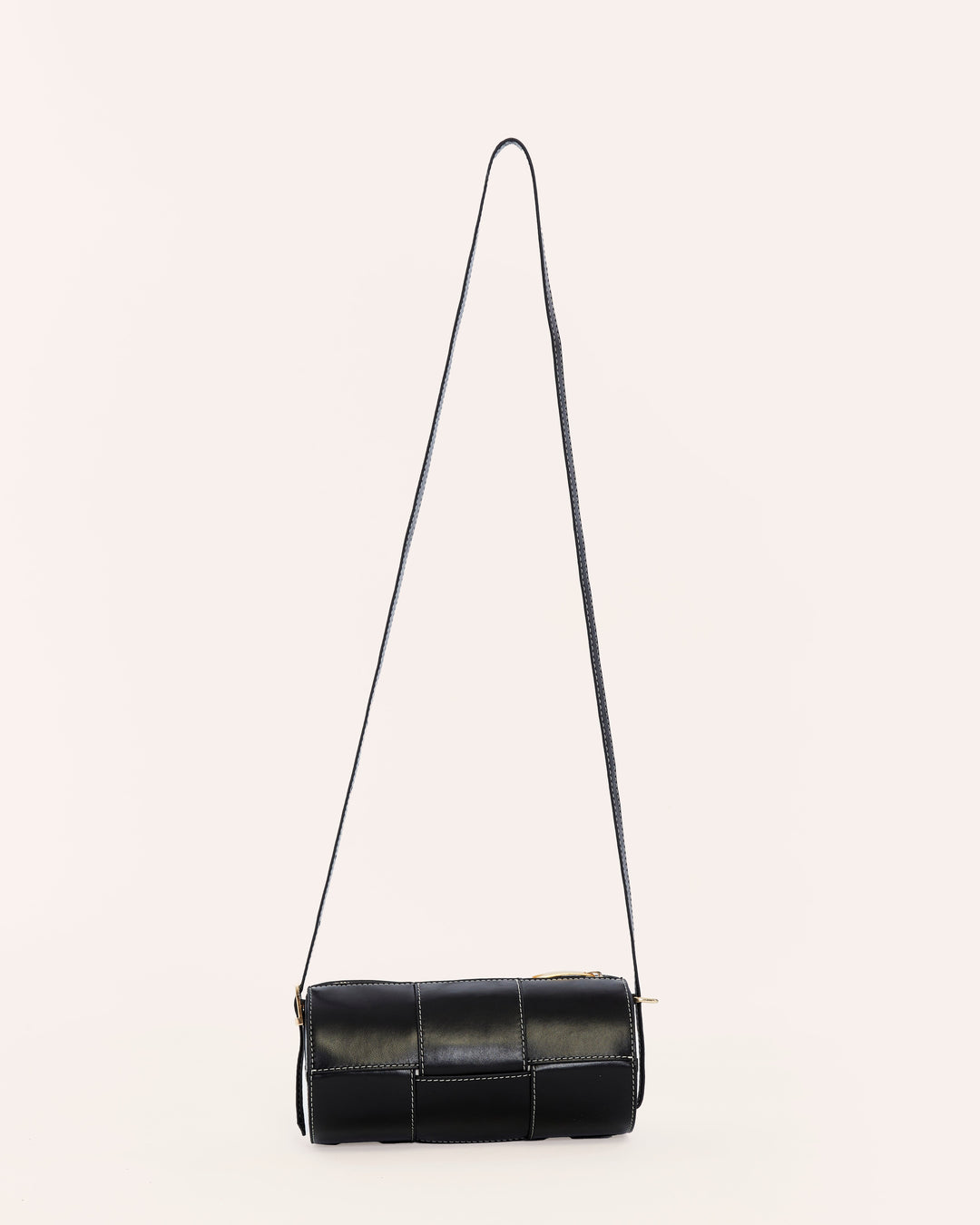 Black woven leather crossbody handbag