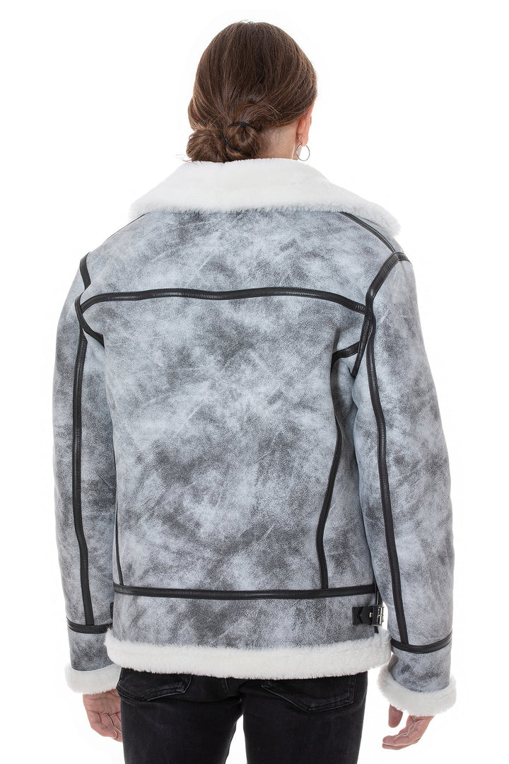 Back view gray shearling jacket