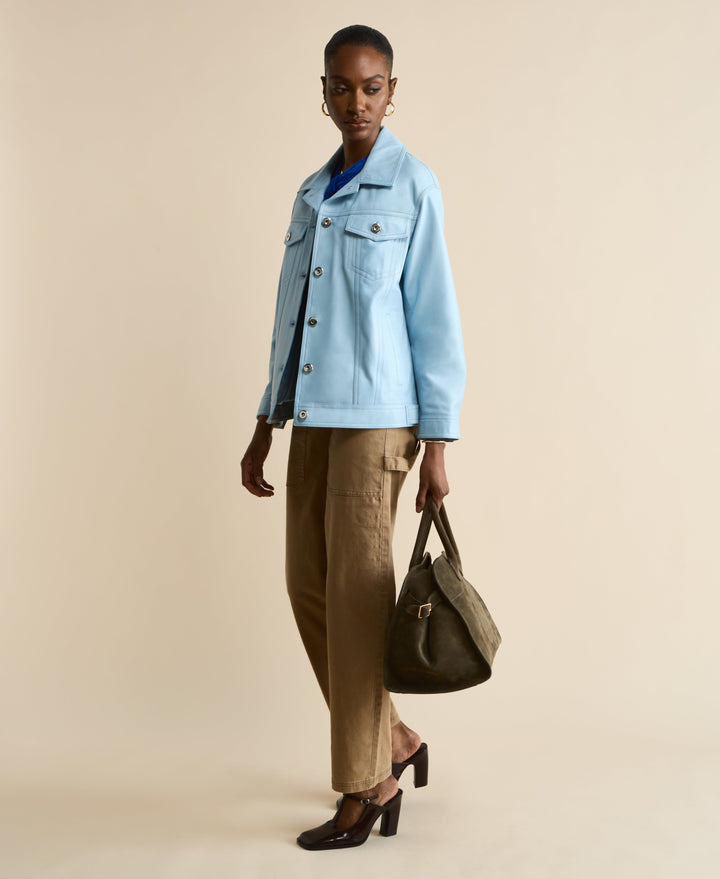 Light blue leather shirt jacket