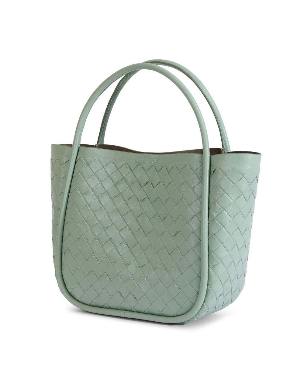 Pastel green woven leather top-handle tote