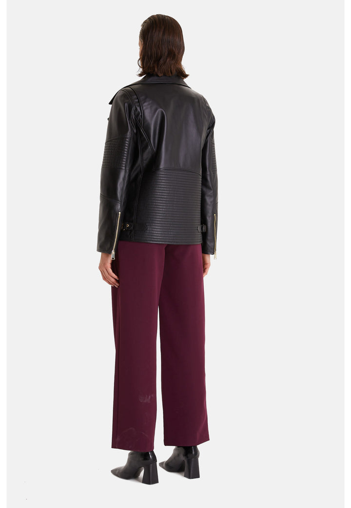 Back view black leather biker jacket