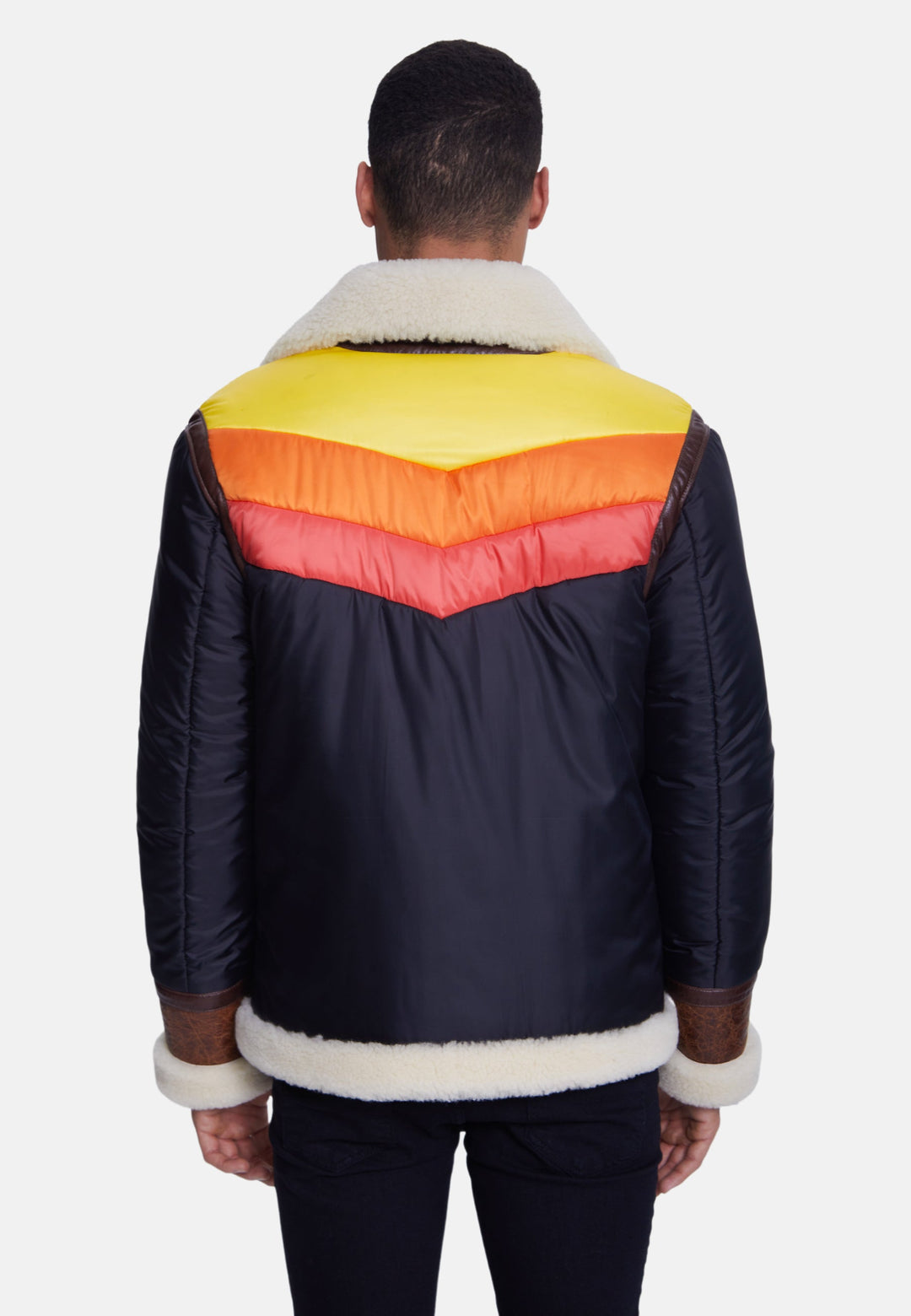 Back view shearling-lined puffer coat