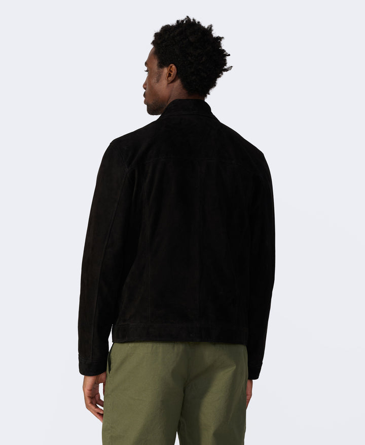 Male model in black suede jacket