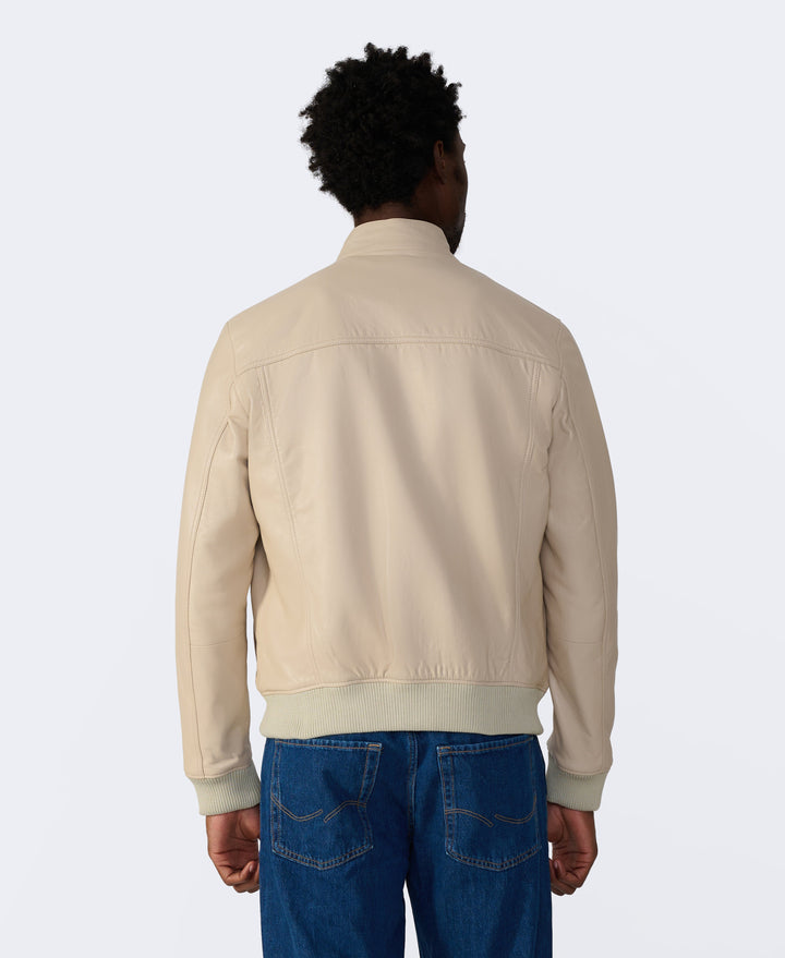 Back view beige leather jacket
