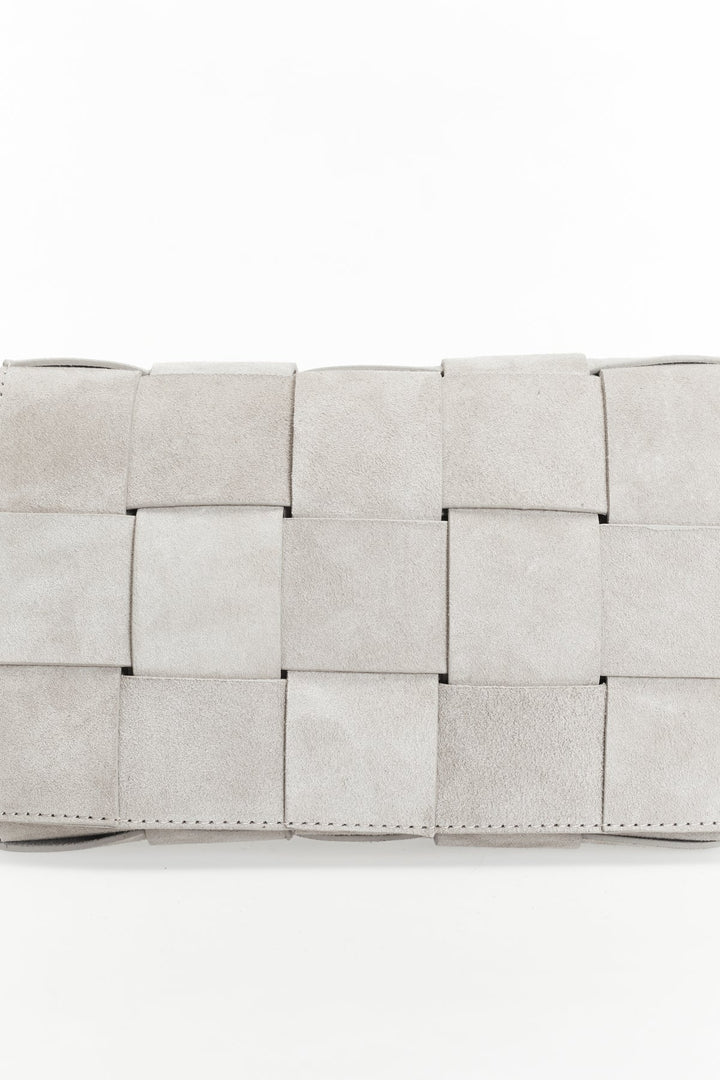 Beige woven suede rectangular handbag