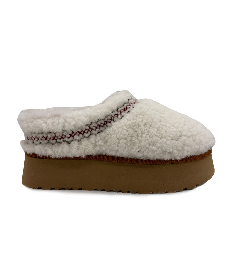 White sheepskin platform slipper