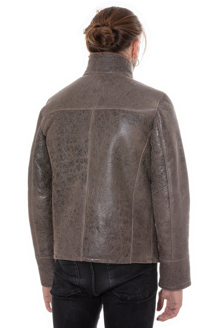 Back view brown sheepskin jacket