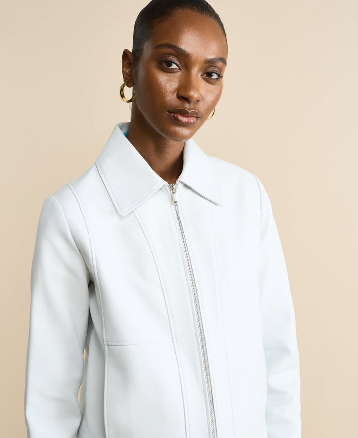 Ivory zip-front leather jacket