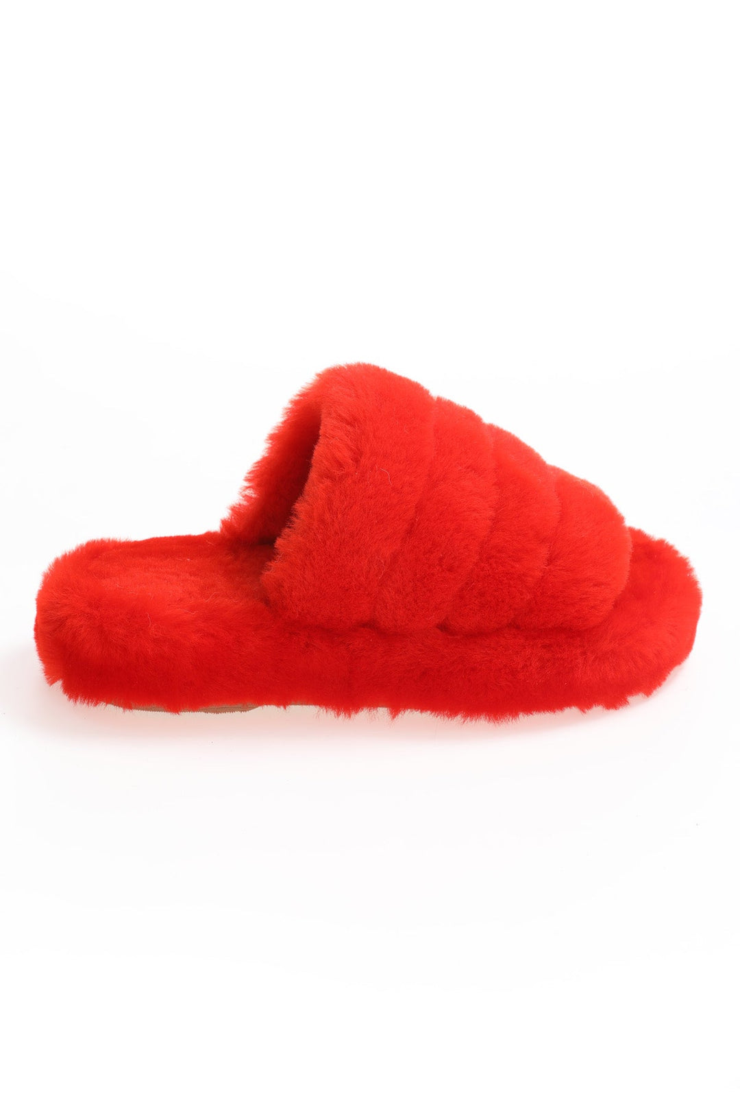 Red women's shearling mule slipper