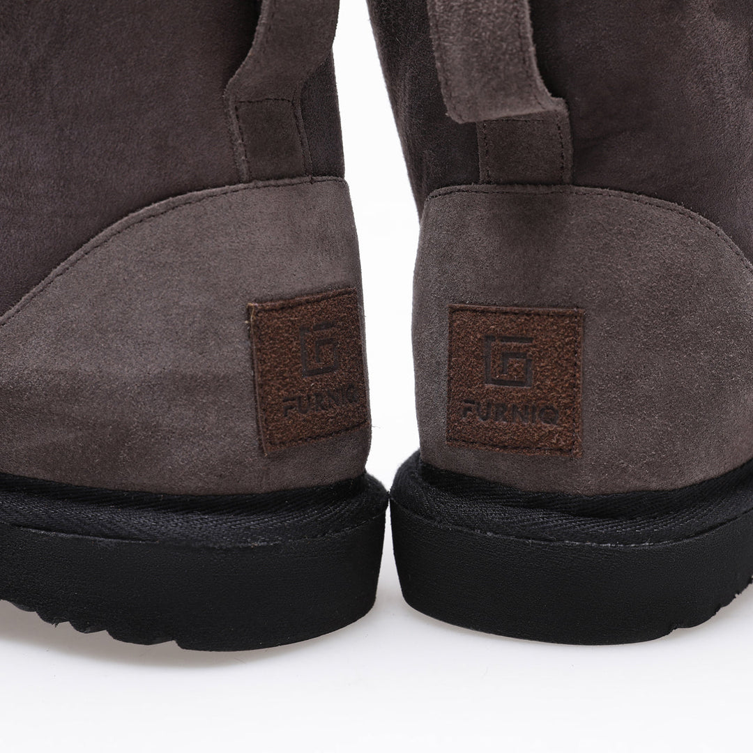 Brown suede sheepskin boots (rear)