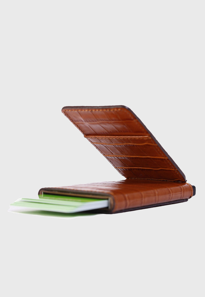 Tan crocodile leather card holder
