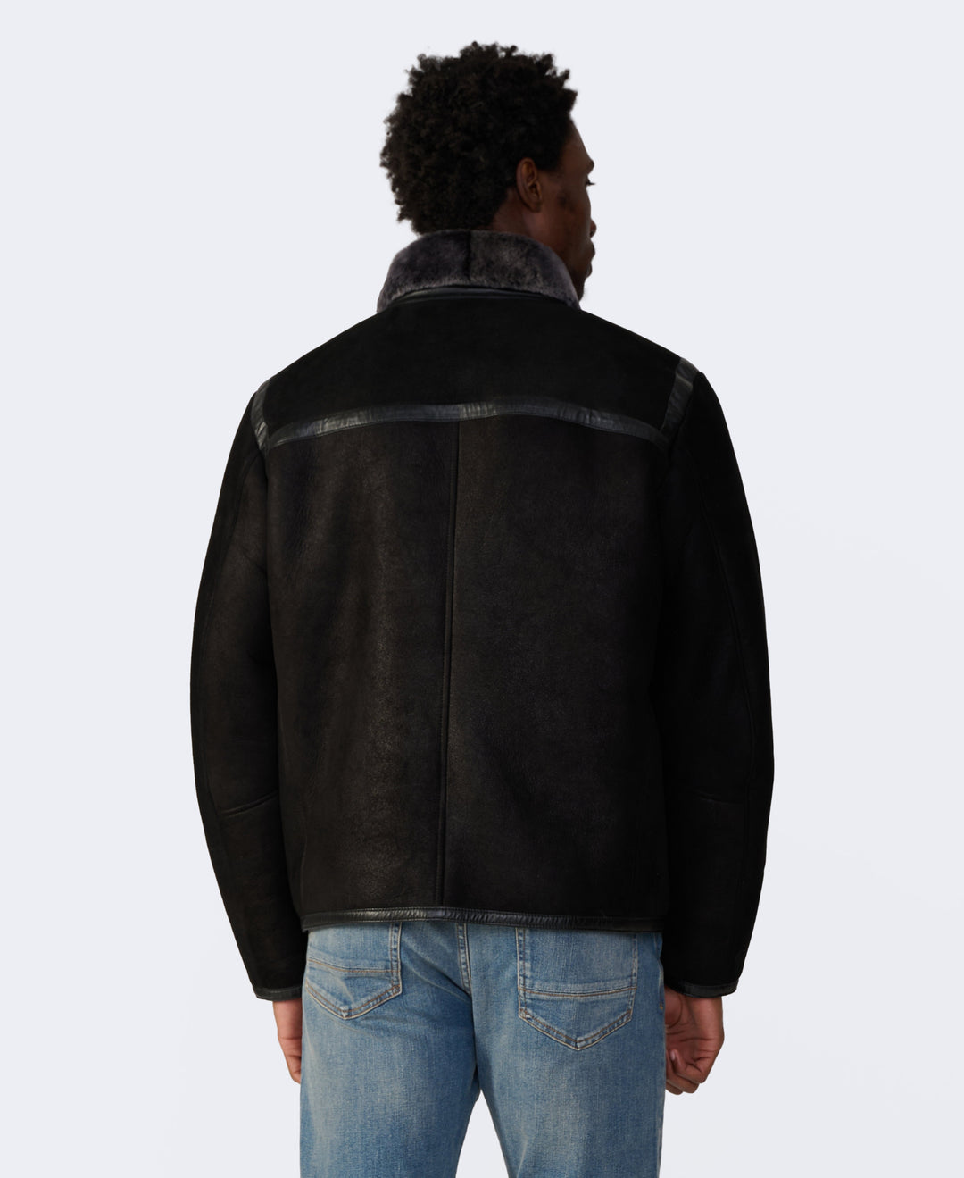 Black shearling jacket back view