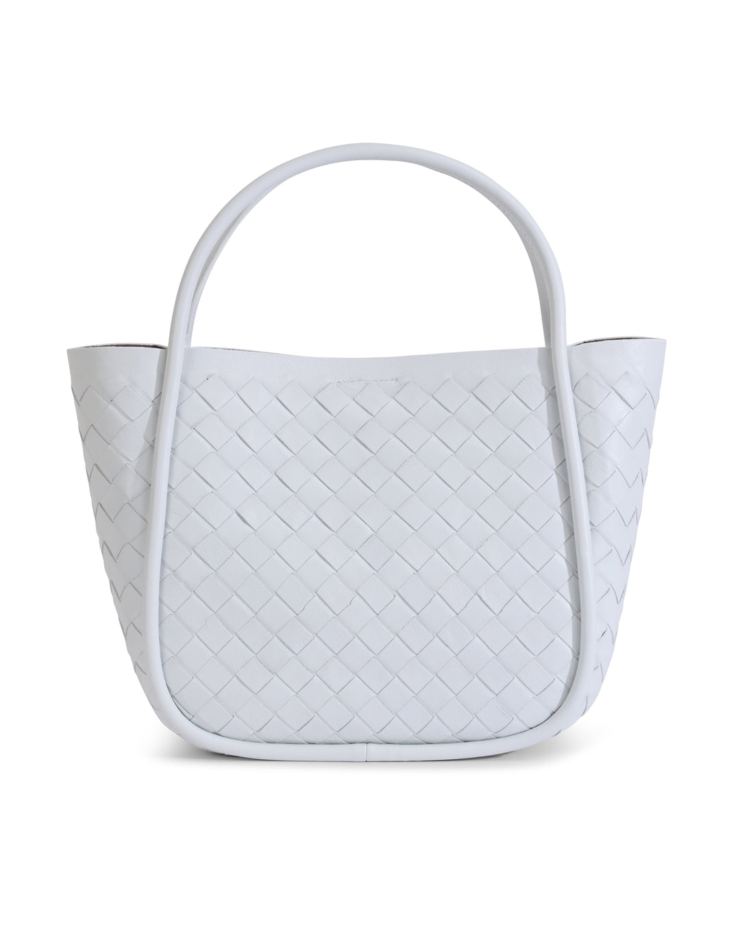 White woven leather top handle bag