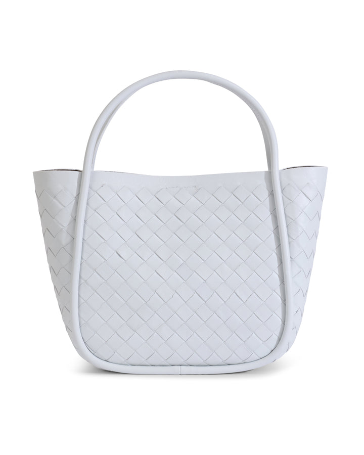 White woven leather top handle bag
