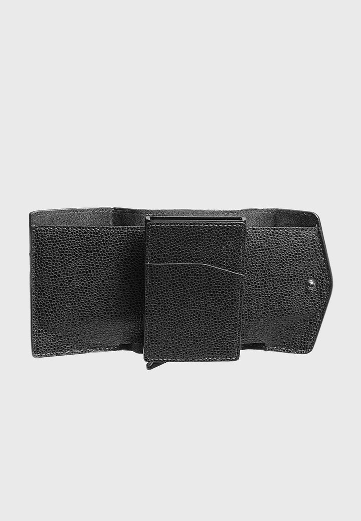 Black caviar-pattern leather trifold wallet