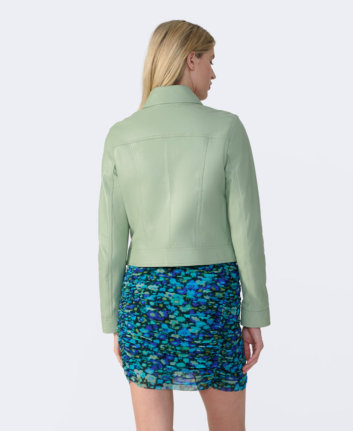 Back view sage leather jacket