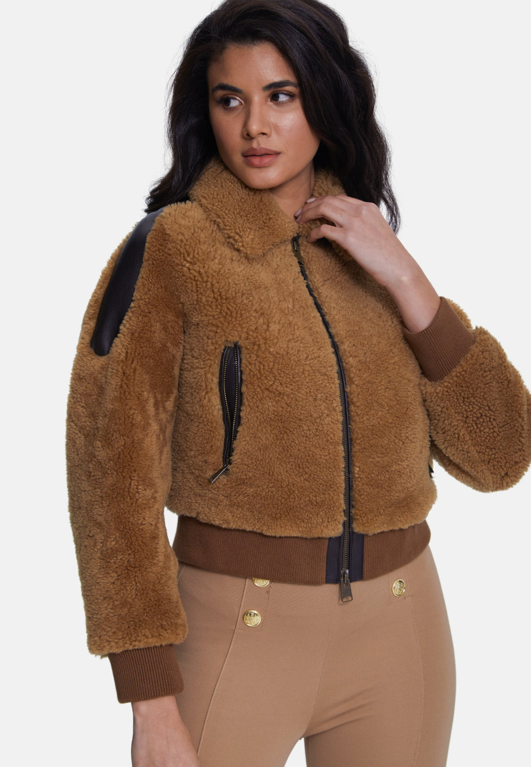 Brown cropped sheepskin teddy jacket