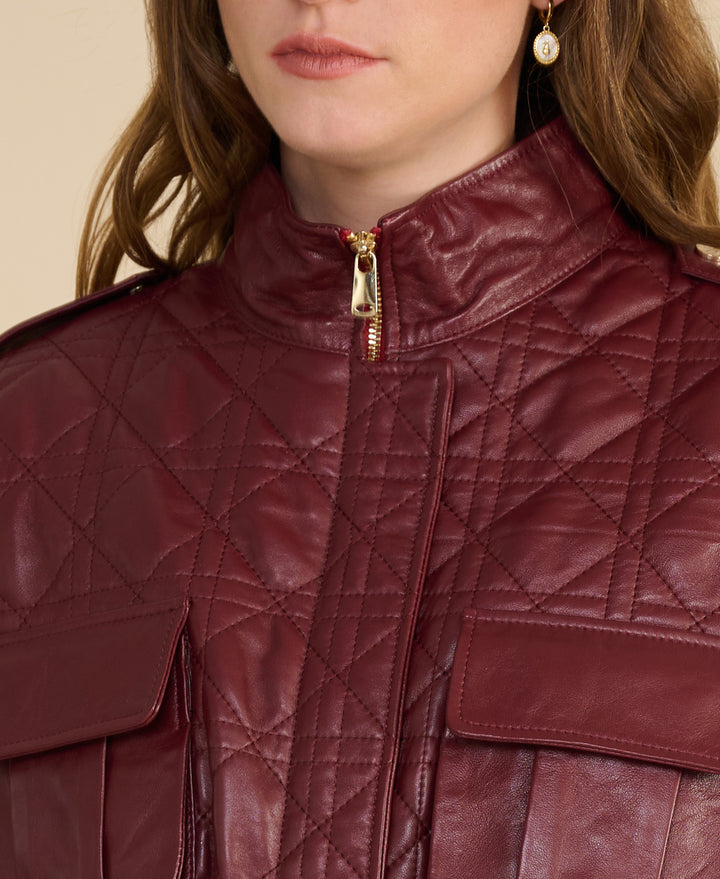 Reese Burgundy Quilted Leather Field Jacket