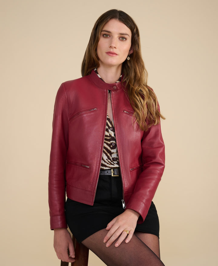 Blair Light Burgundy Leather Jacket