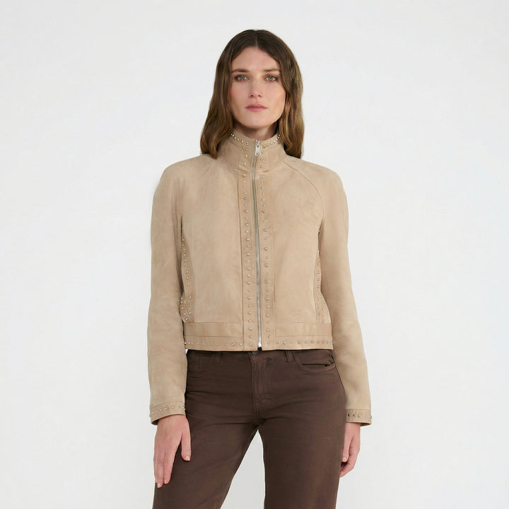 Harper Beige Suede Studded Jacket