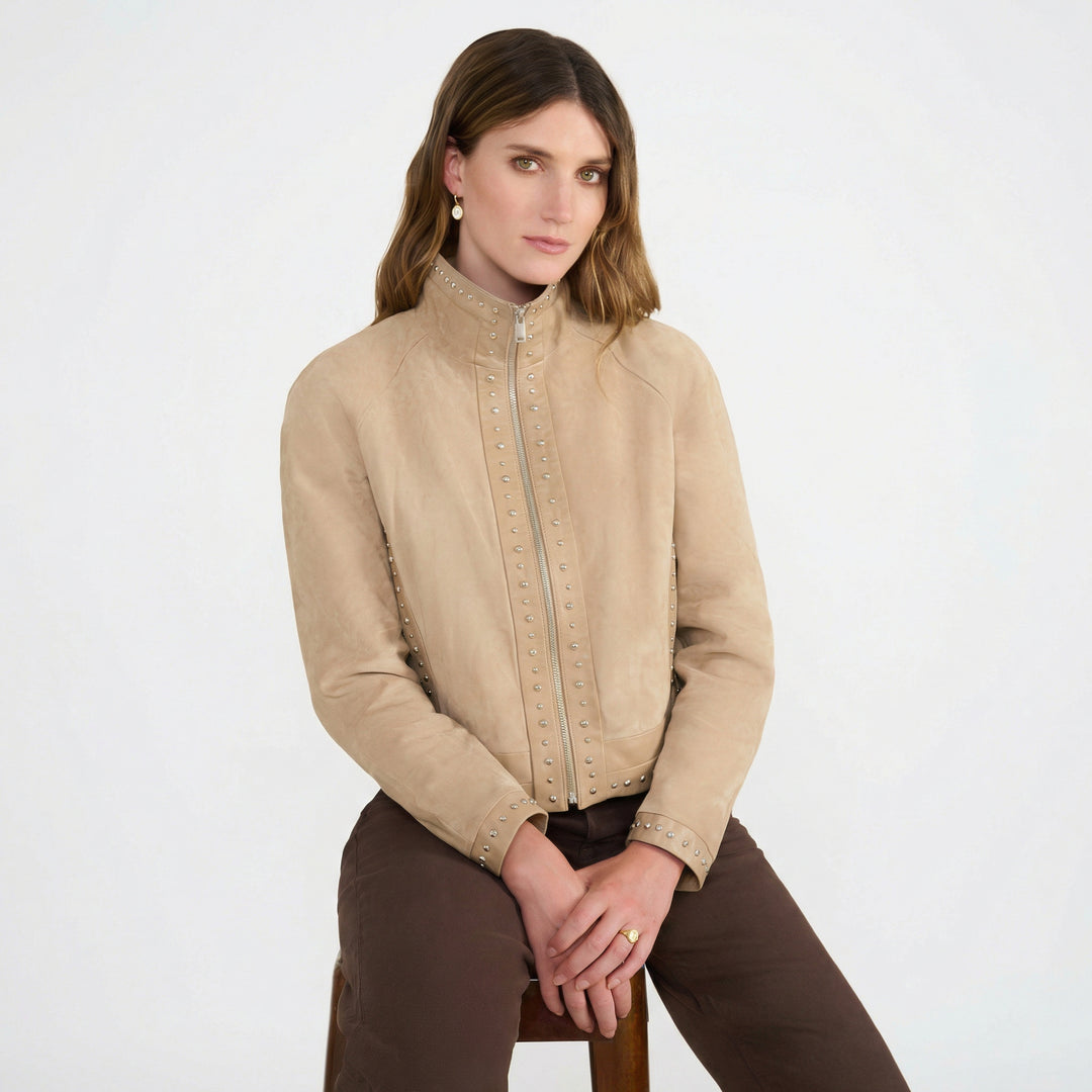 Harper Beige Suede Studded Jacket