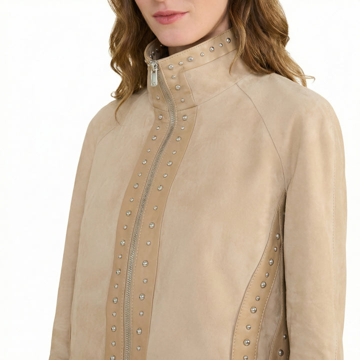 Harper Beige Suede Studded Jacket