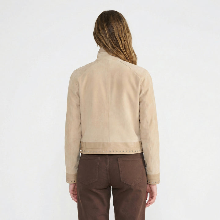Harper Beige Suede Studded Jacket