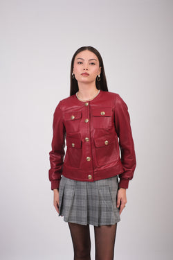 Image of Women's Leather Jacket, Red