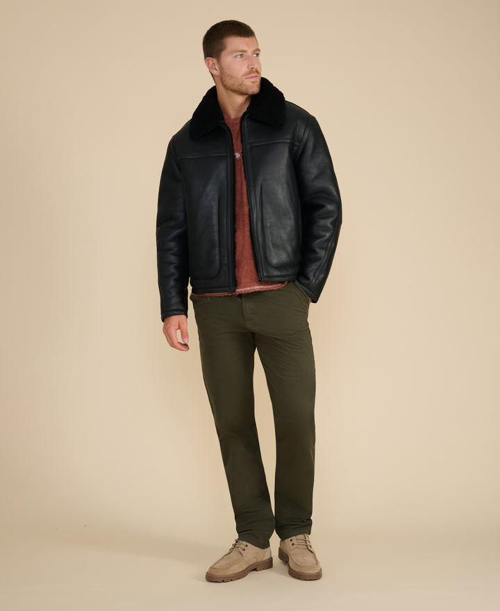 Landon Men's Black Leather Shearling Jacket