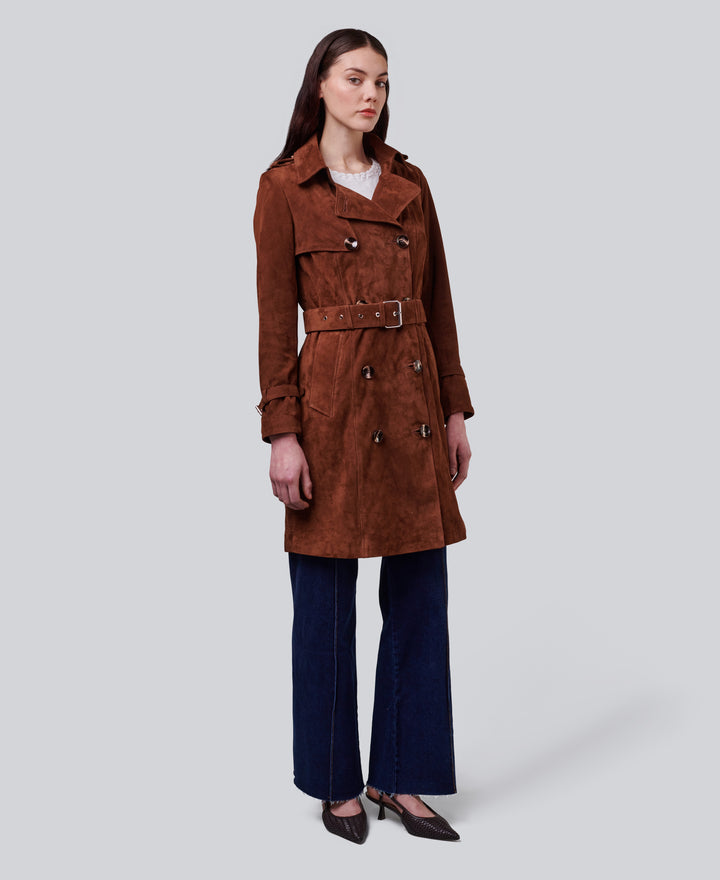 Soho Chestnut Brown Suede Trench Coat