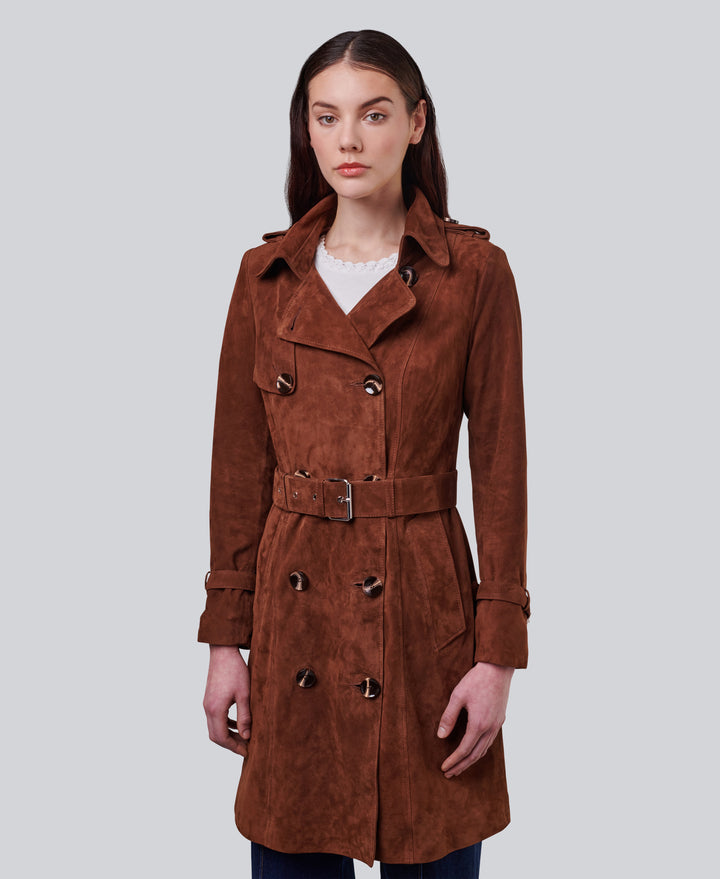 Soho Chestnut Brown Suede Trench Coat