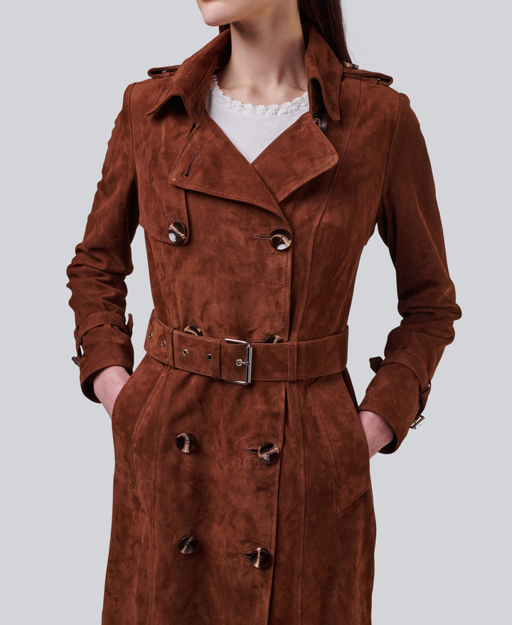 Soho Chestnut Brown Suede Trench Coat