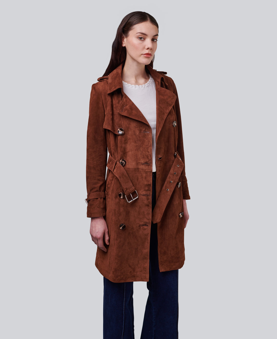 Soho Chestnut Brown Suede Trench Coat