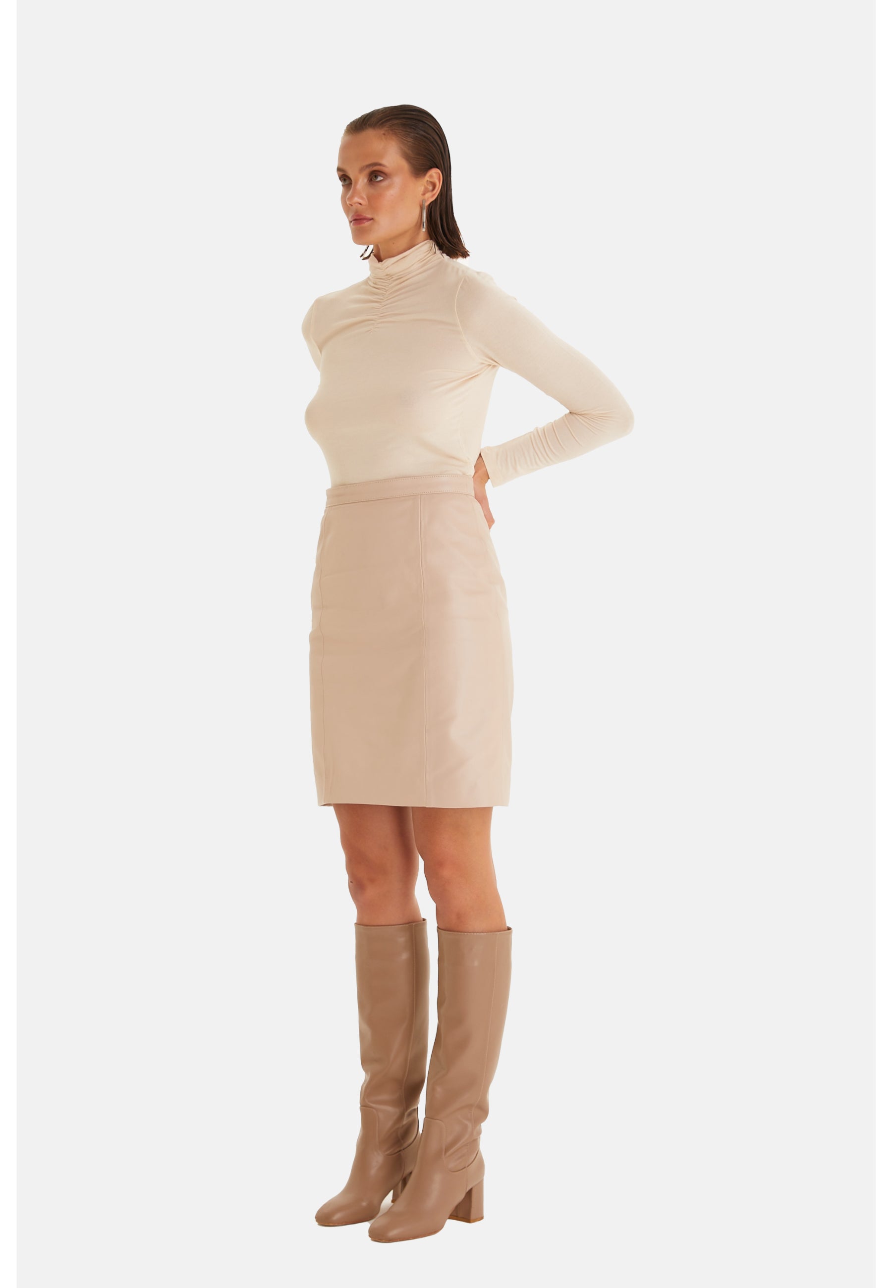 Women's Leather Skirts, Beige